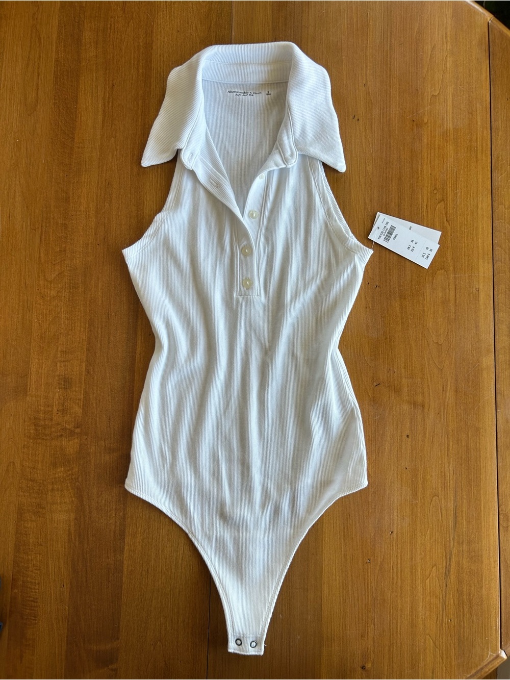 Abercrombie & Fitch White Ribbed Polo Bodysuit